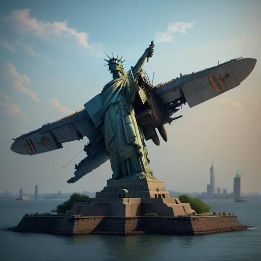 Warplane Crash at Statue of Liberty: Detailed Matte Painting