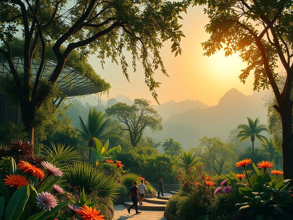 Vibrant Solarpunk Utopia with Lush Greenery and Integrated E...