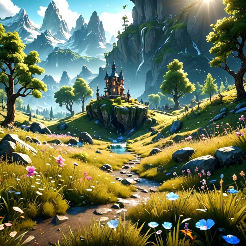 Crystal Meadow in a Faraway World: 3D Render