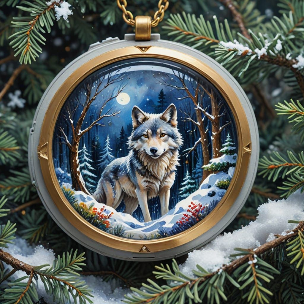 Miniature Winter Scene Inside Locket as Gouache Painting