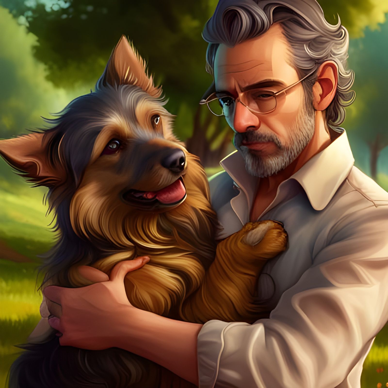 Expressive Portrait of Man and Dog in Impasto Style