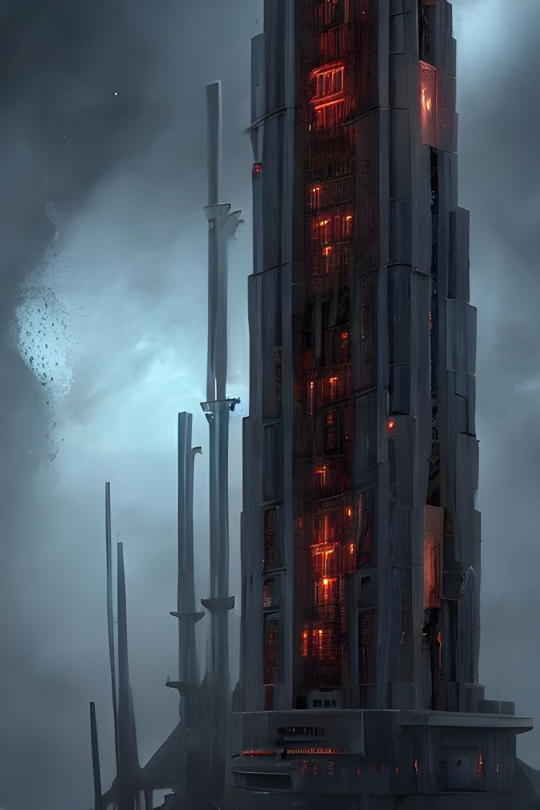 Sci-Fi Horror Tower Art in Photorealistic Style