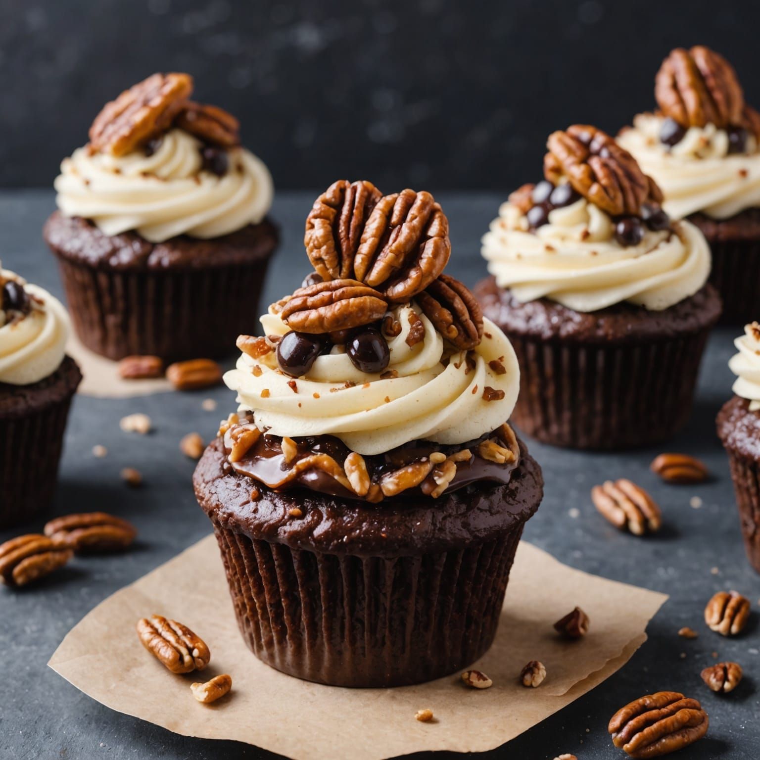 Chocolate Bourbon Pecan Cupcake with Boba Toppings