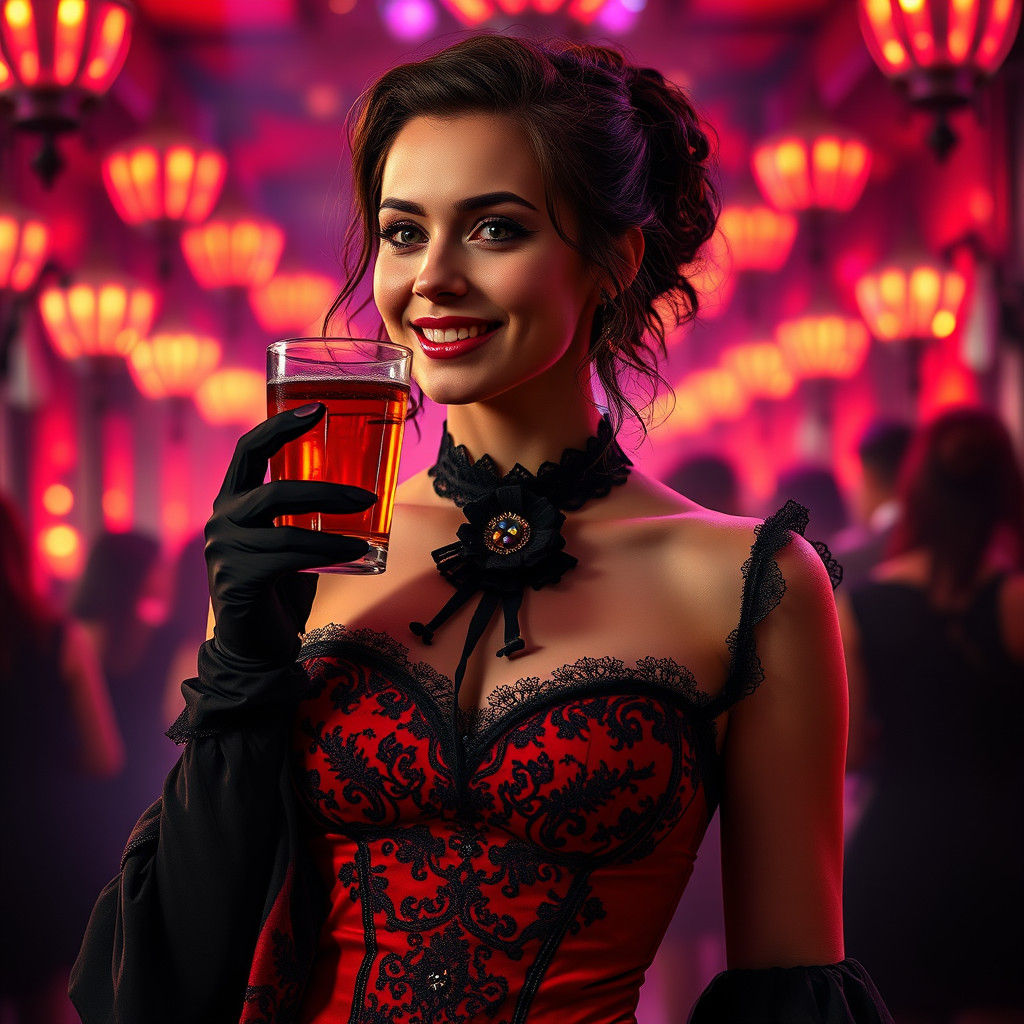 Eurasian Woman in Goth Dress with Cane Sword