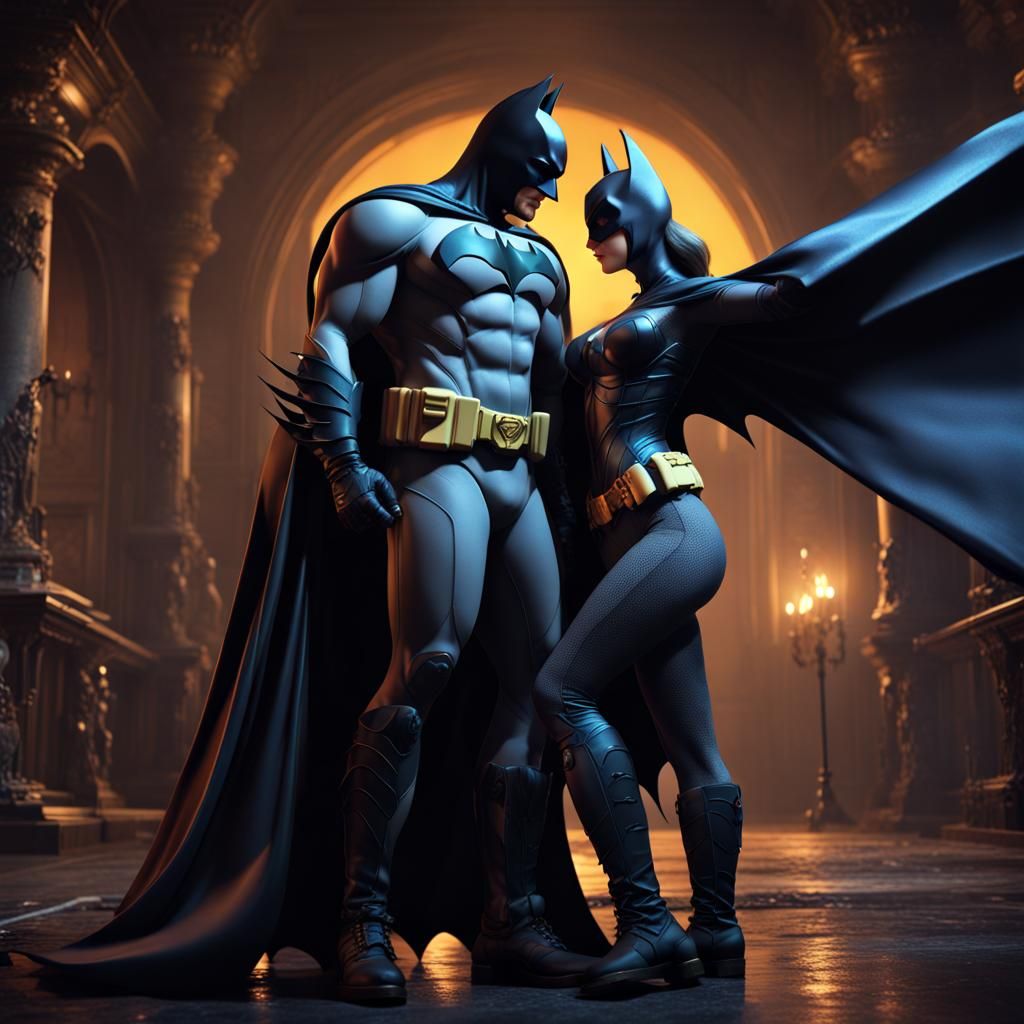 Female Batman Seduces Male Batman in Detailed Painting