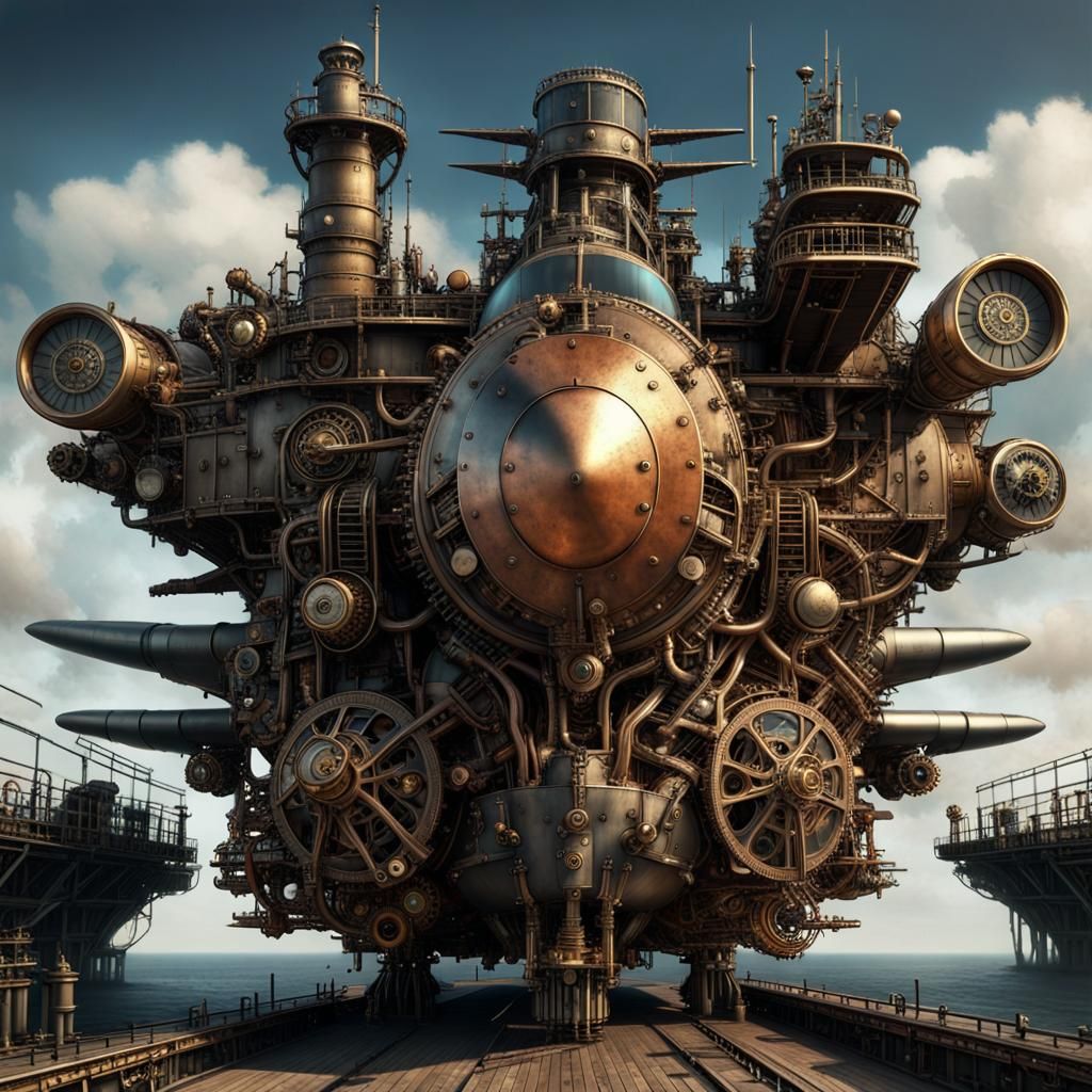 Intricate Steampunk Aircraft Carrier Engine Masterpiece