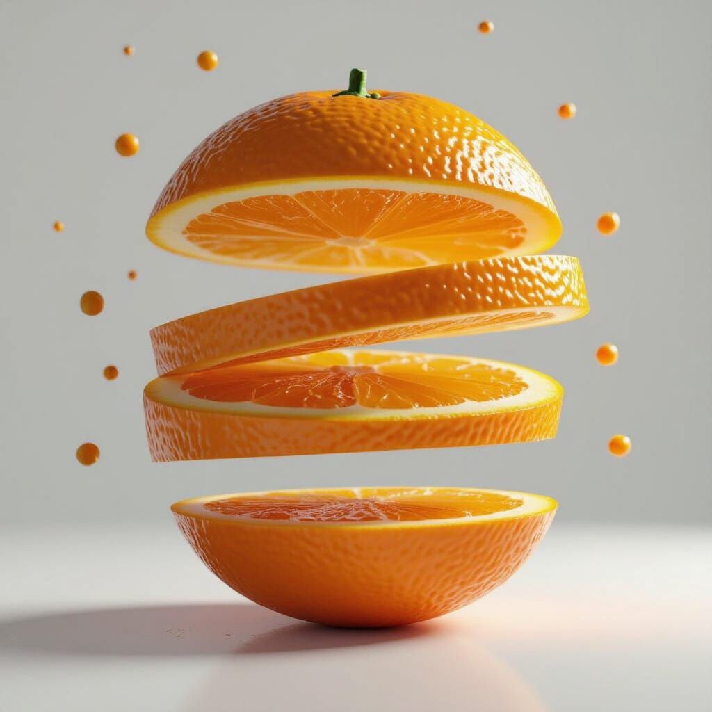 Levitating Orange Slices: Hyperrealistic 3D Render