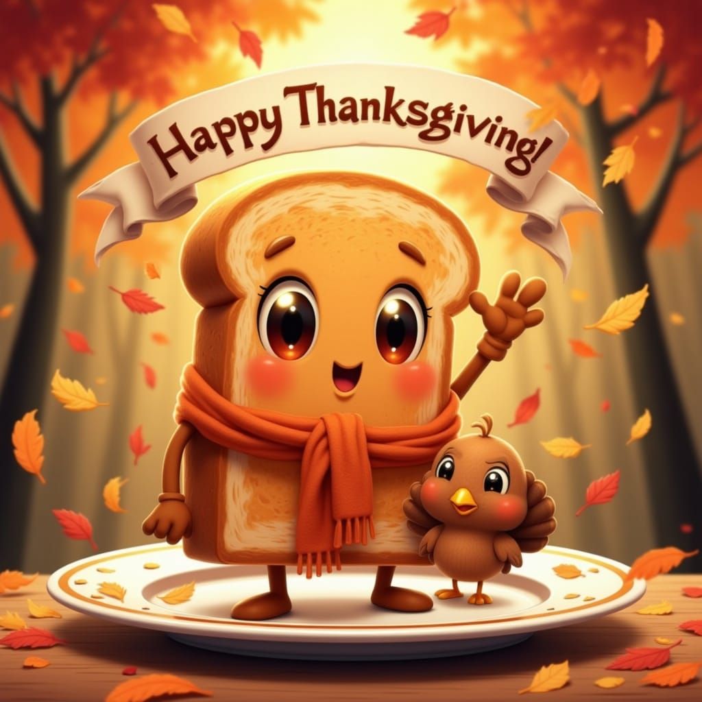 Whimsical Thanksgiving Scene with Rye Toast and Turkey