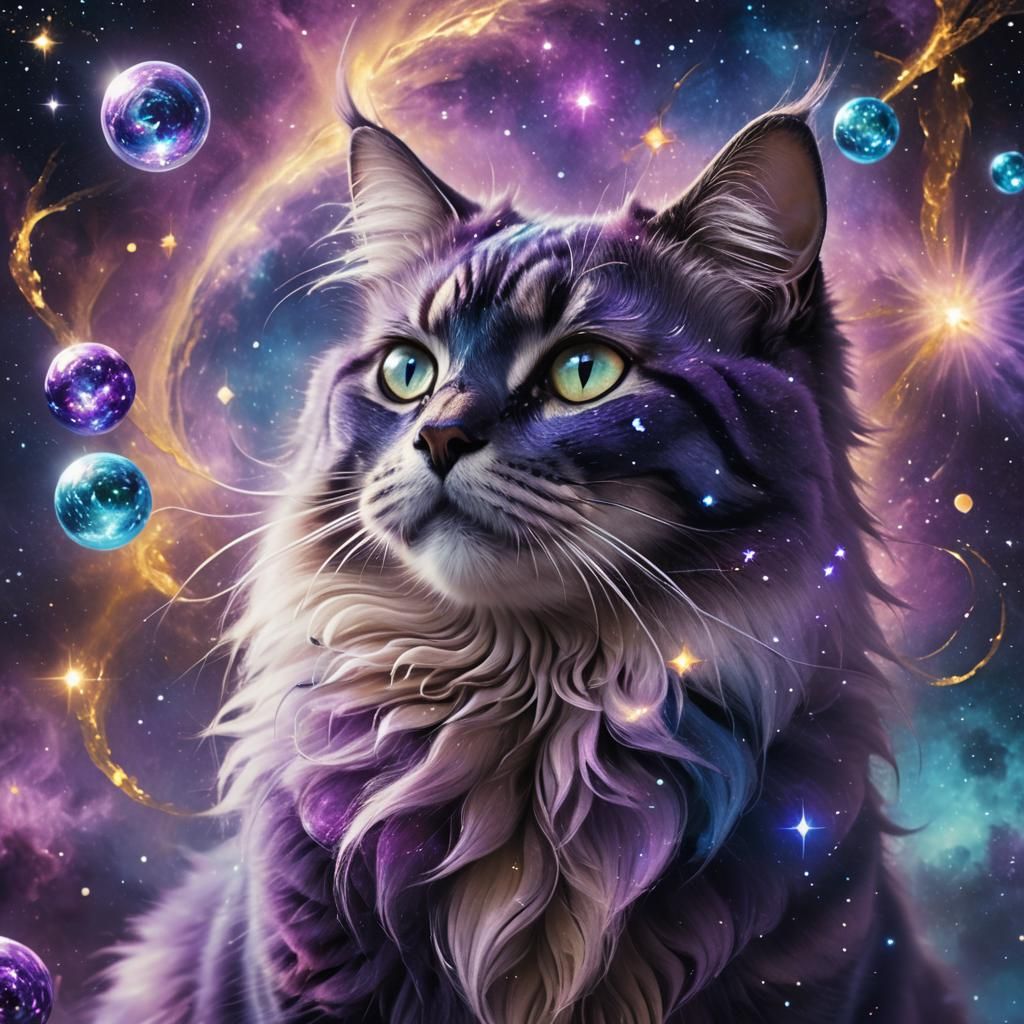 Fantasy Galaxy Cat Portrait in Digital Painting
