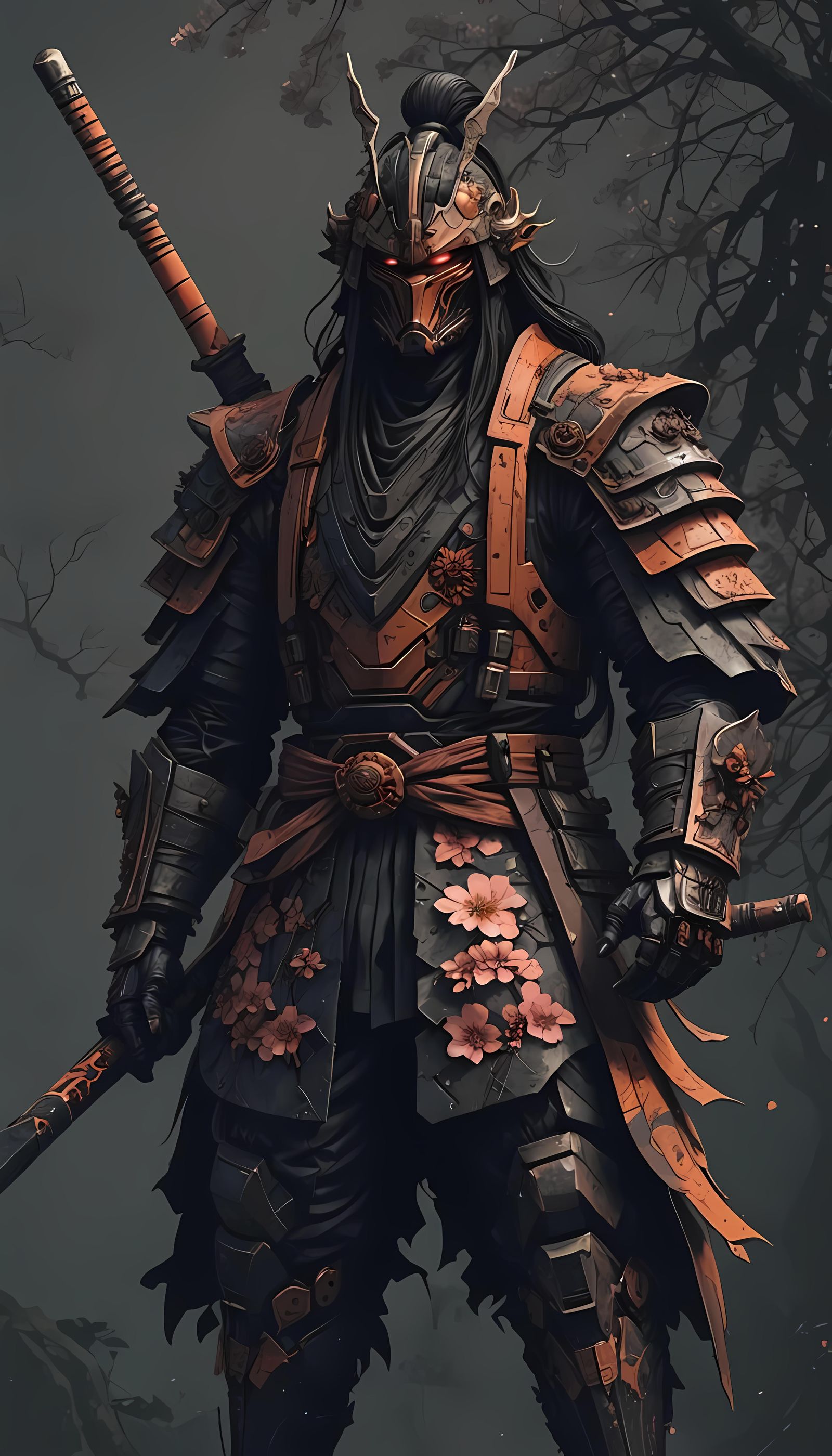 Art Deco Sakura Flower in Ink Drawing Style