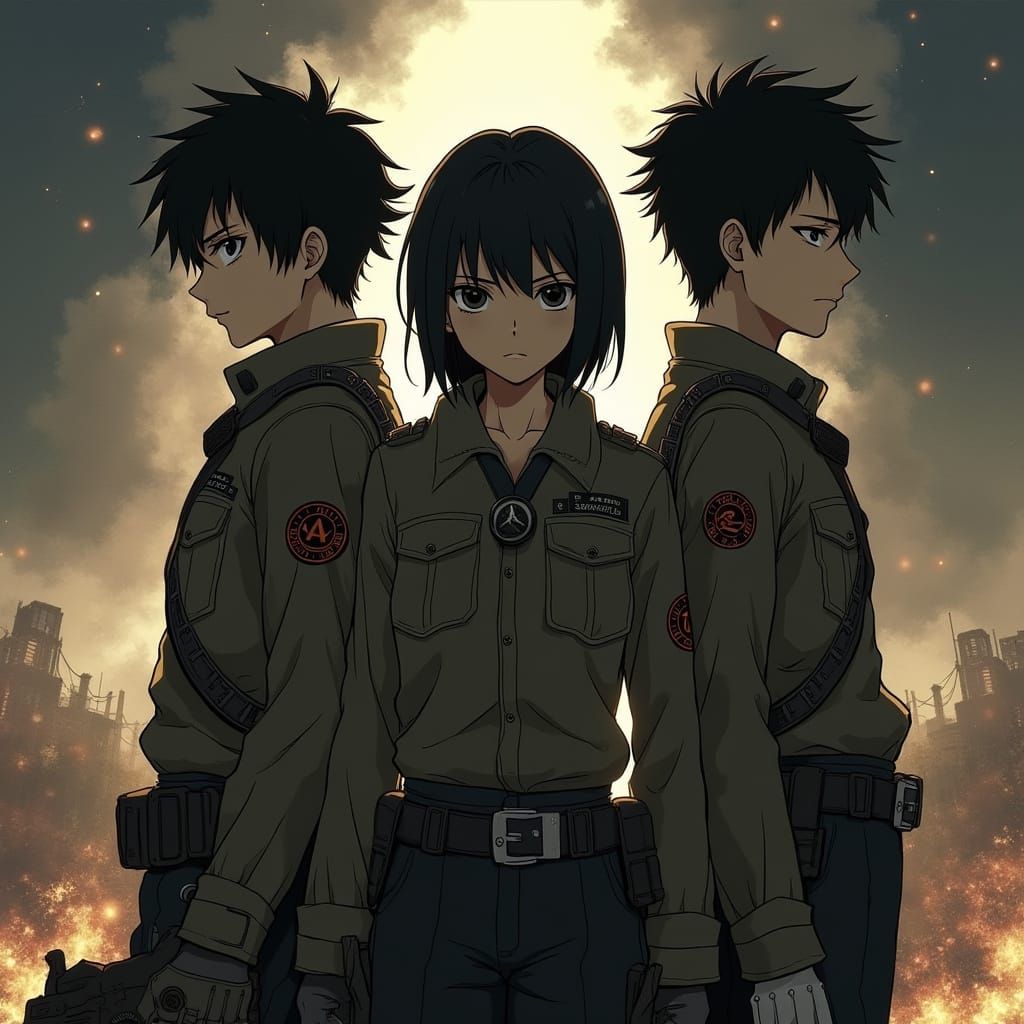 Eren, Mikasa, and Armin in Apocalyptic Battle