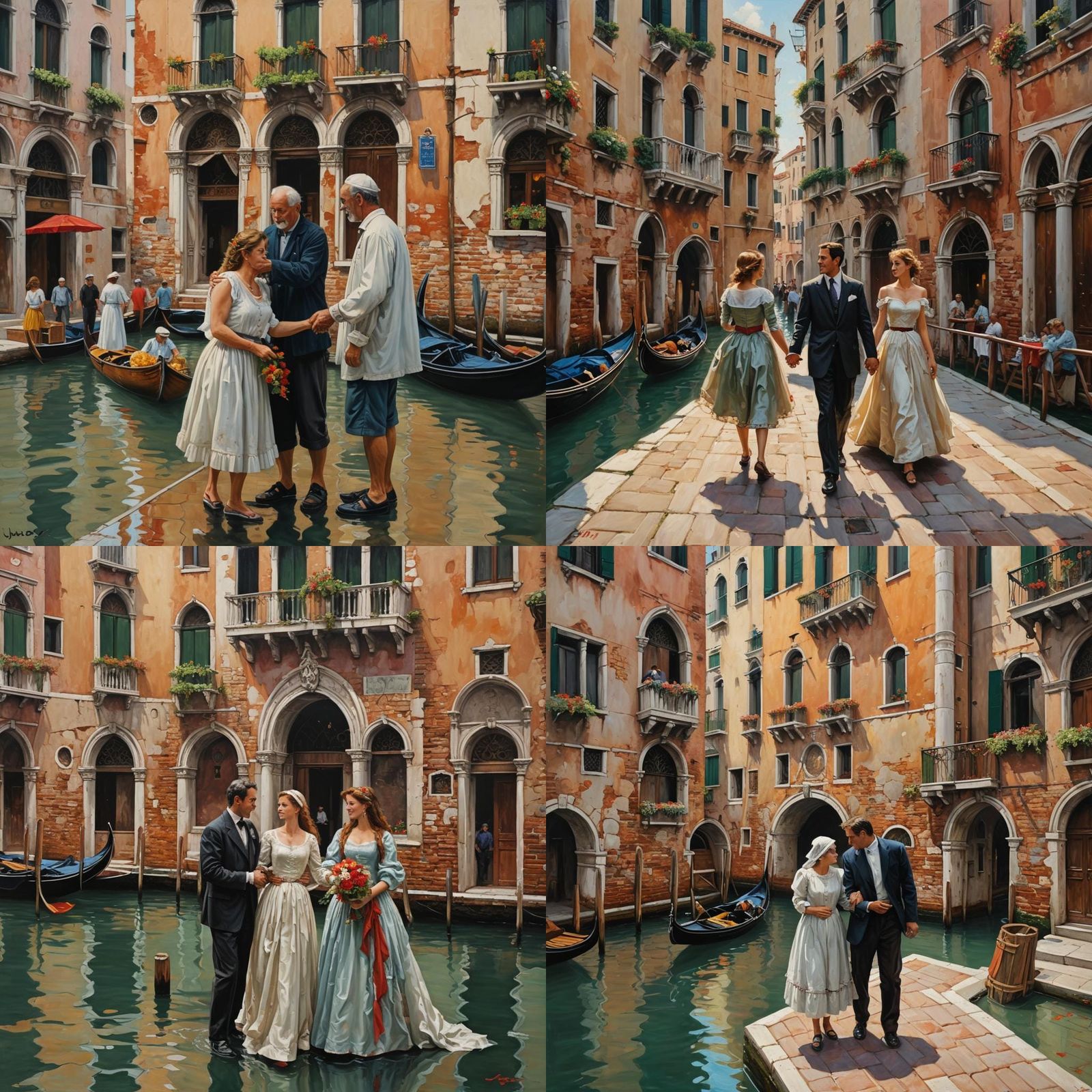 Romantic Venice Scene as Oil Painting