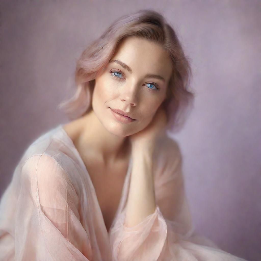 Dreamy Pastel Portrait of a Serene Woman