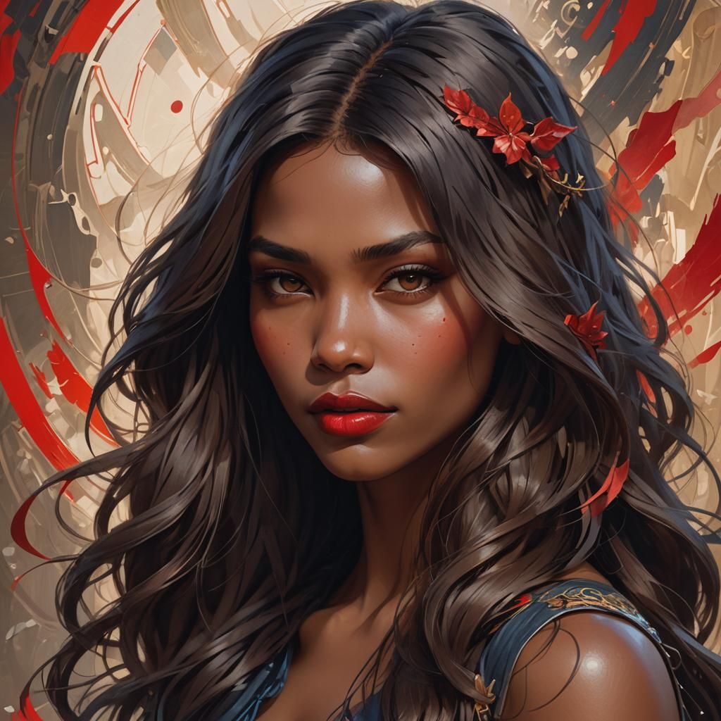 Portrait of Woman with Dark Hair, Detailed Art