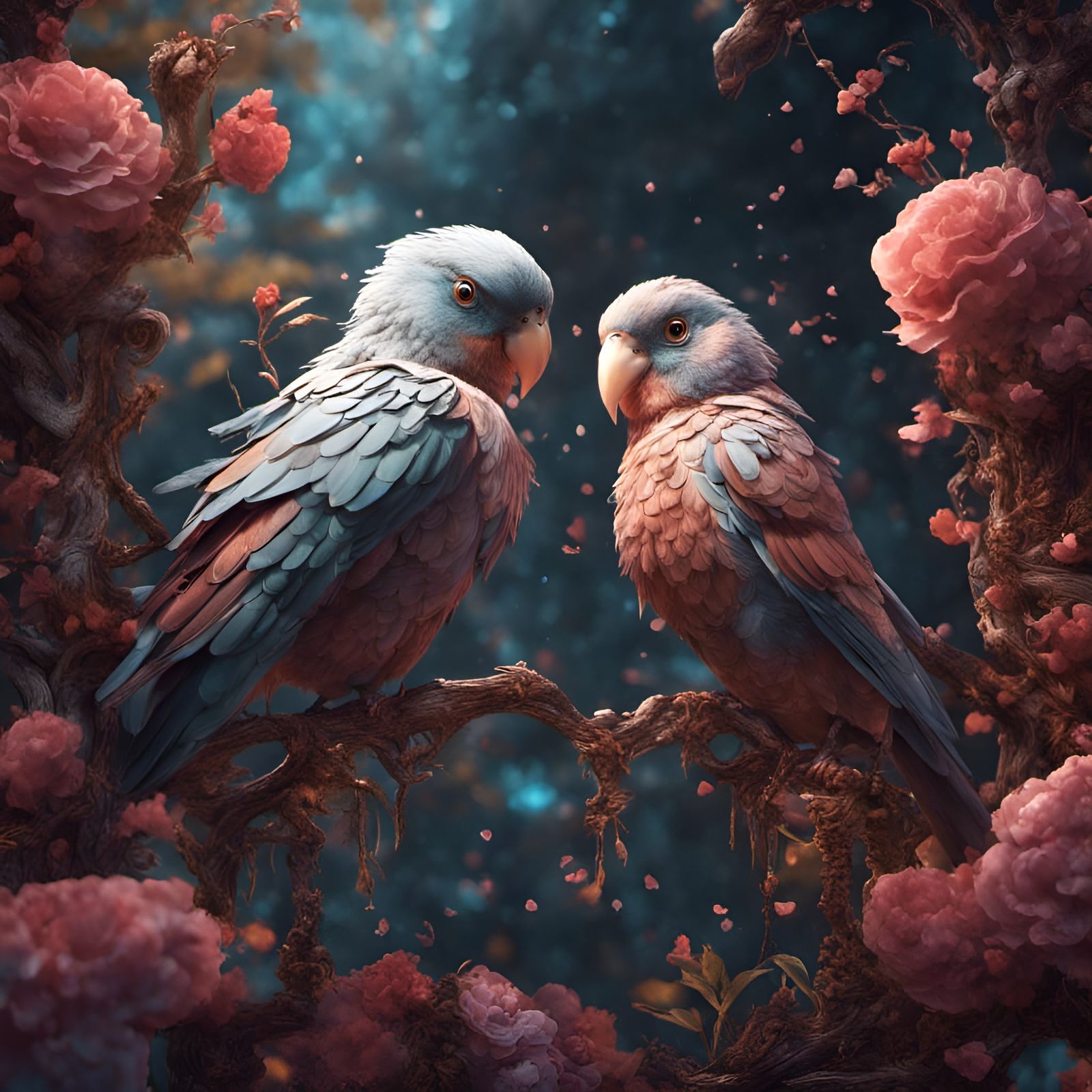 Fantastical Love Birds in Detailed Digital Painting