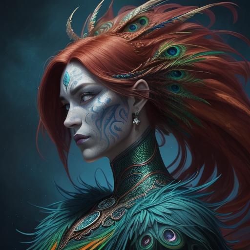 Stunning Dragon Woman Portrait in Abstract Expressionism