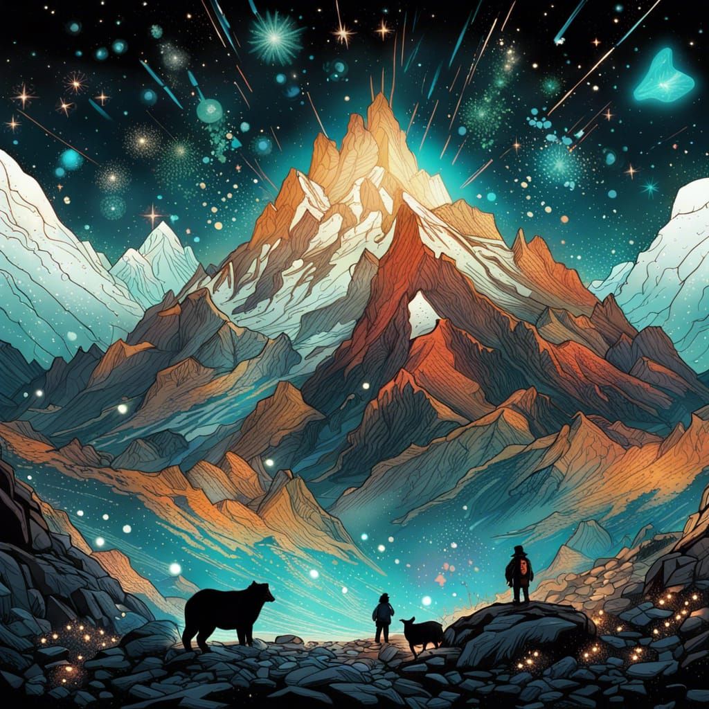 Hyperrealistic Night Mountains Digital Art