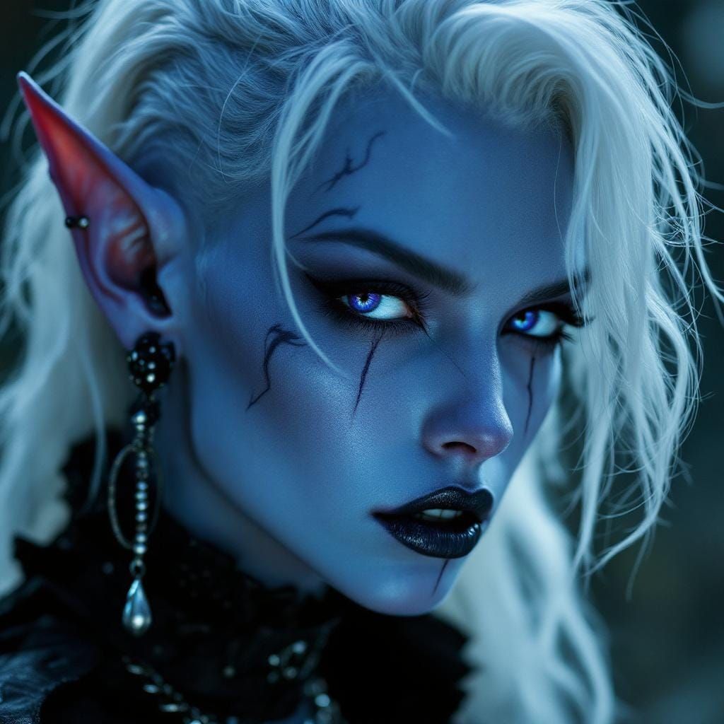 Edgy Dark Elf with Piercings in Cinematic Style
