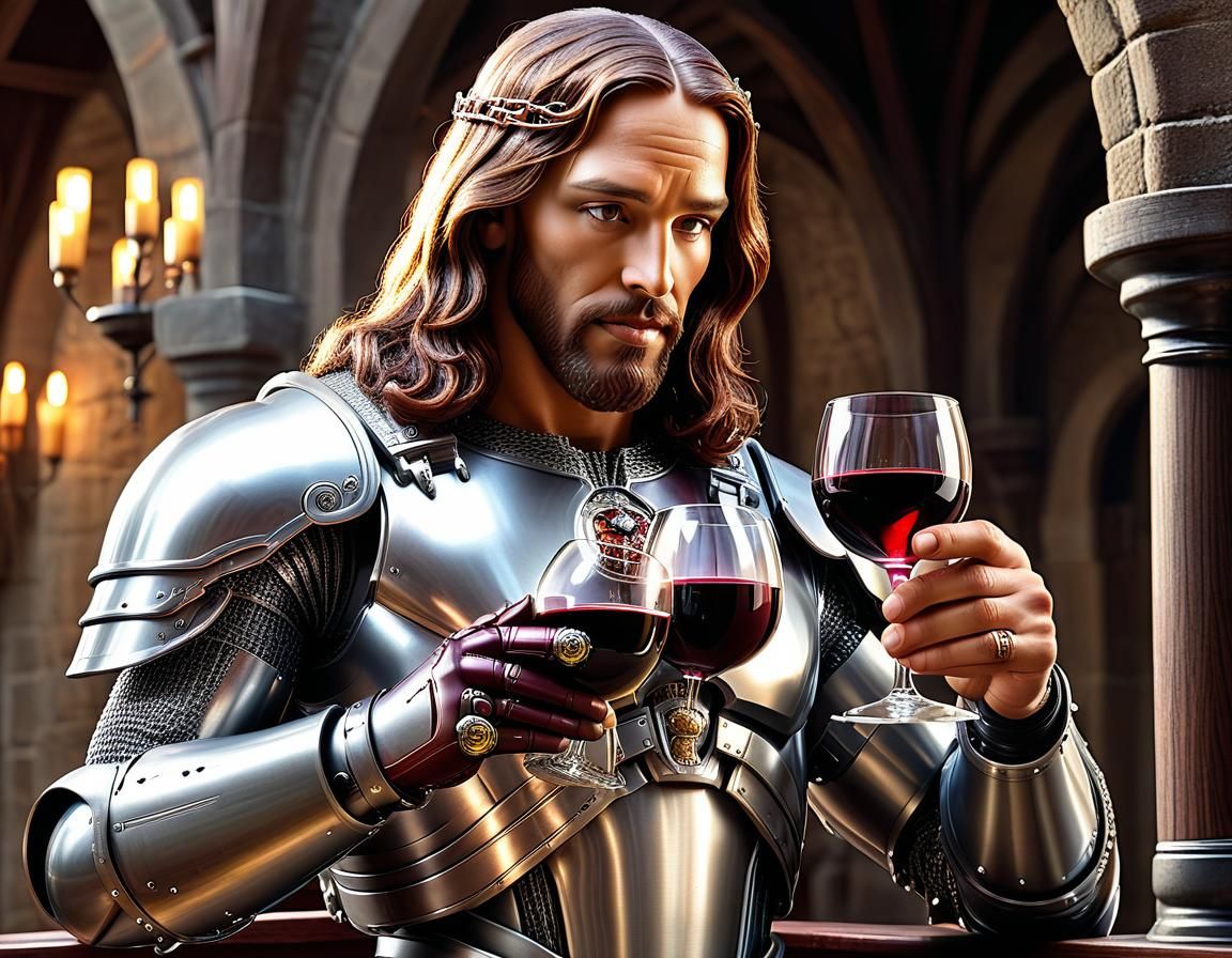 Cyborg Jesus with Wine in Medieval Setting