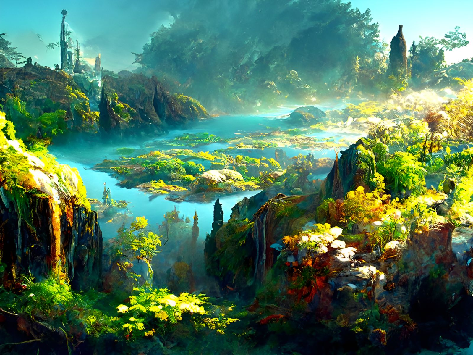 Overgrown Castle Landscape with Portal in Hyperrealism