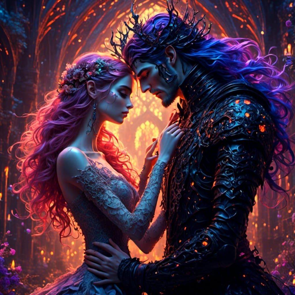 Gothic Fae Wedding Couple in Dark Fantasy Style