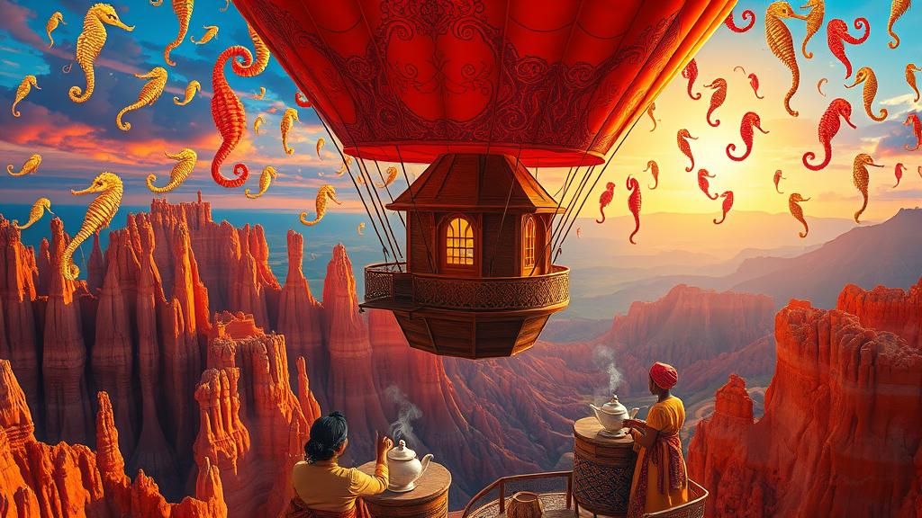 Surreal Tea Ceremony Above Bryce Canyon as Dreamscape