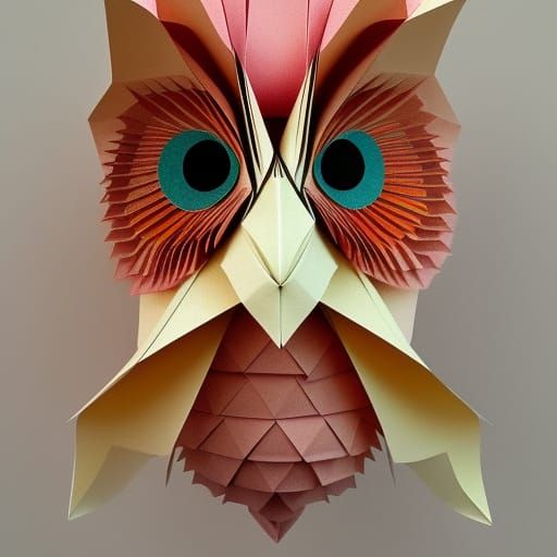 Origami Owl Paper Sculpture in Art Nouveau Style