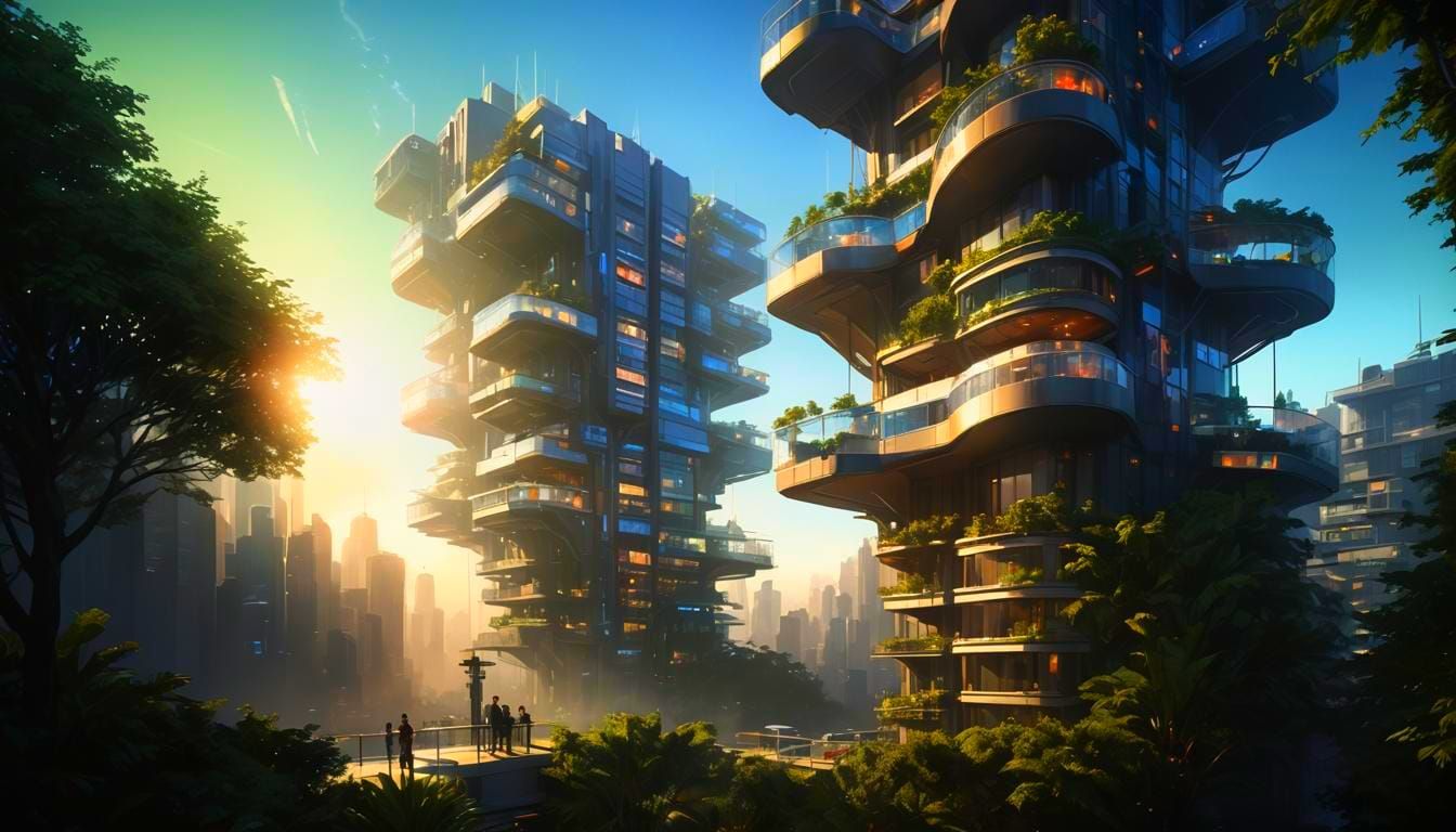 Futuristic Cityscape: Towering Residential Structures