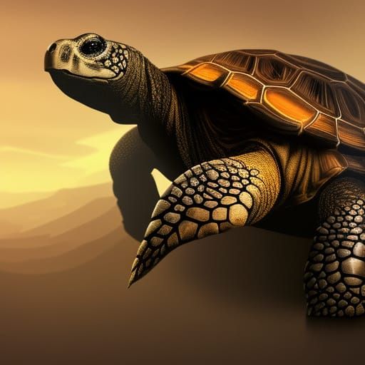 Tortoise Silhouette in Detailed Matte Painting