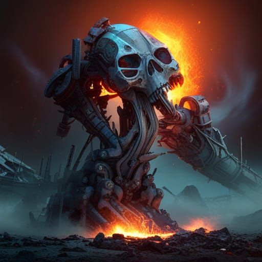 Volcano of Skulls in Post-Apocalyptic Bio-Mech Punk Style
