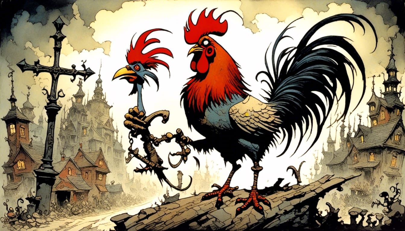 Red Rooster in Gris Grimly Burton Style
