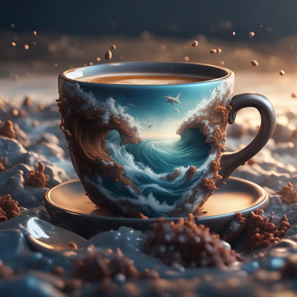 Ocean in Coffee Cup: Detailed Matte Painting