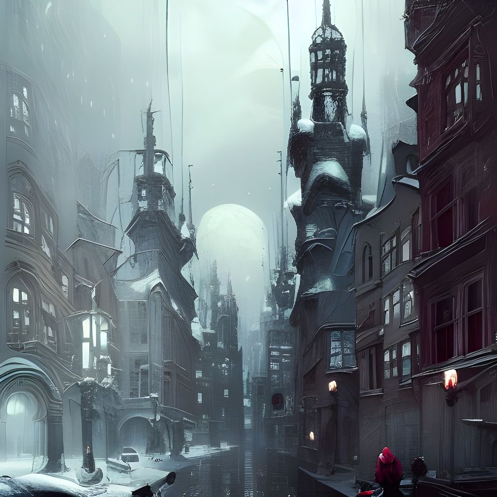 Haunted Snowy City in Hyperdetailed Photorealism