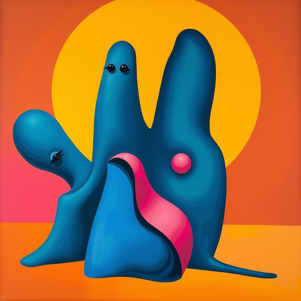 Surrealist Gouache in Ultramarine and Sienna