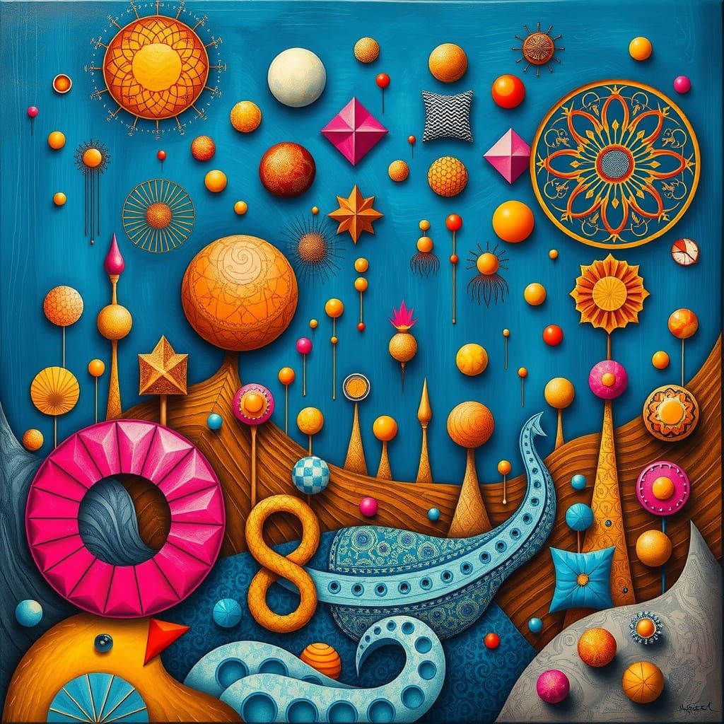 Surreal Abstract Art in Ultramarine, Sienna, and Fuchsia