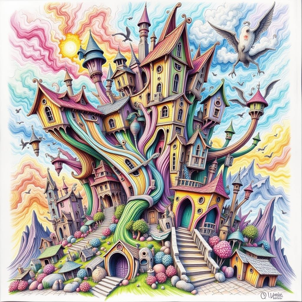 Whimsical Wonky Houses in Vibrant Color