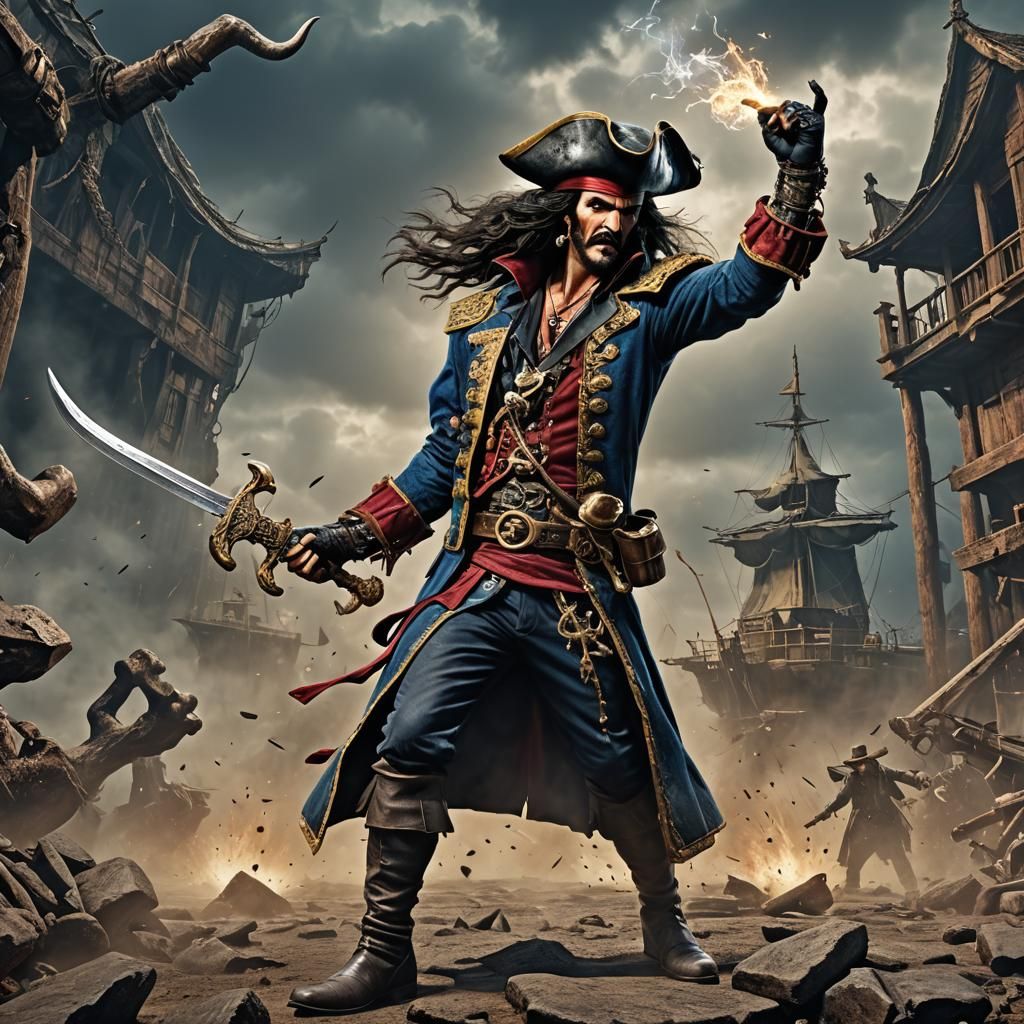 Captain Hook in Hyper-Surrealist Fighting Pose