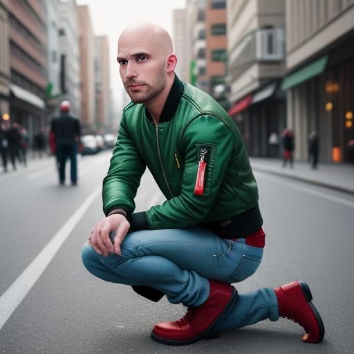 Man Kneeling in Street: Professional Photography