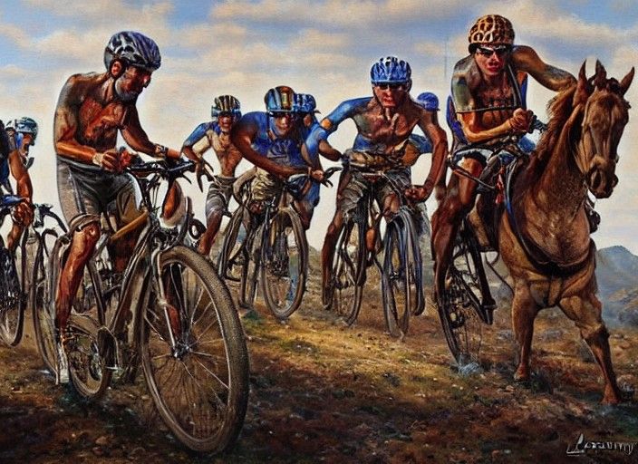 The Five Bicyclemen of the Apocalypse: Oil Painting