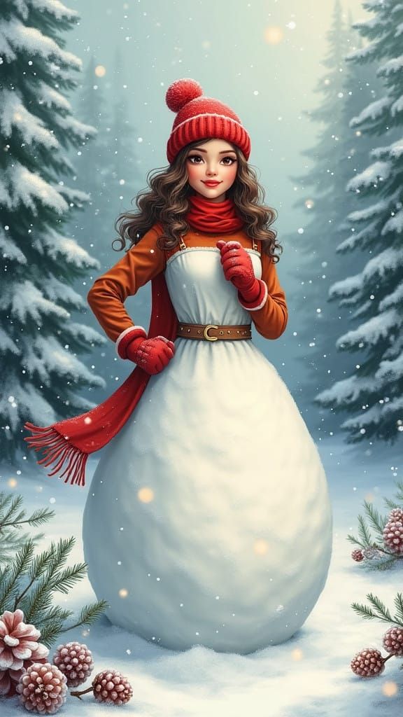 Winter Wonderland Snow Maiden in Traditional Folk Art Style