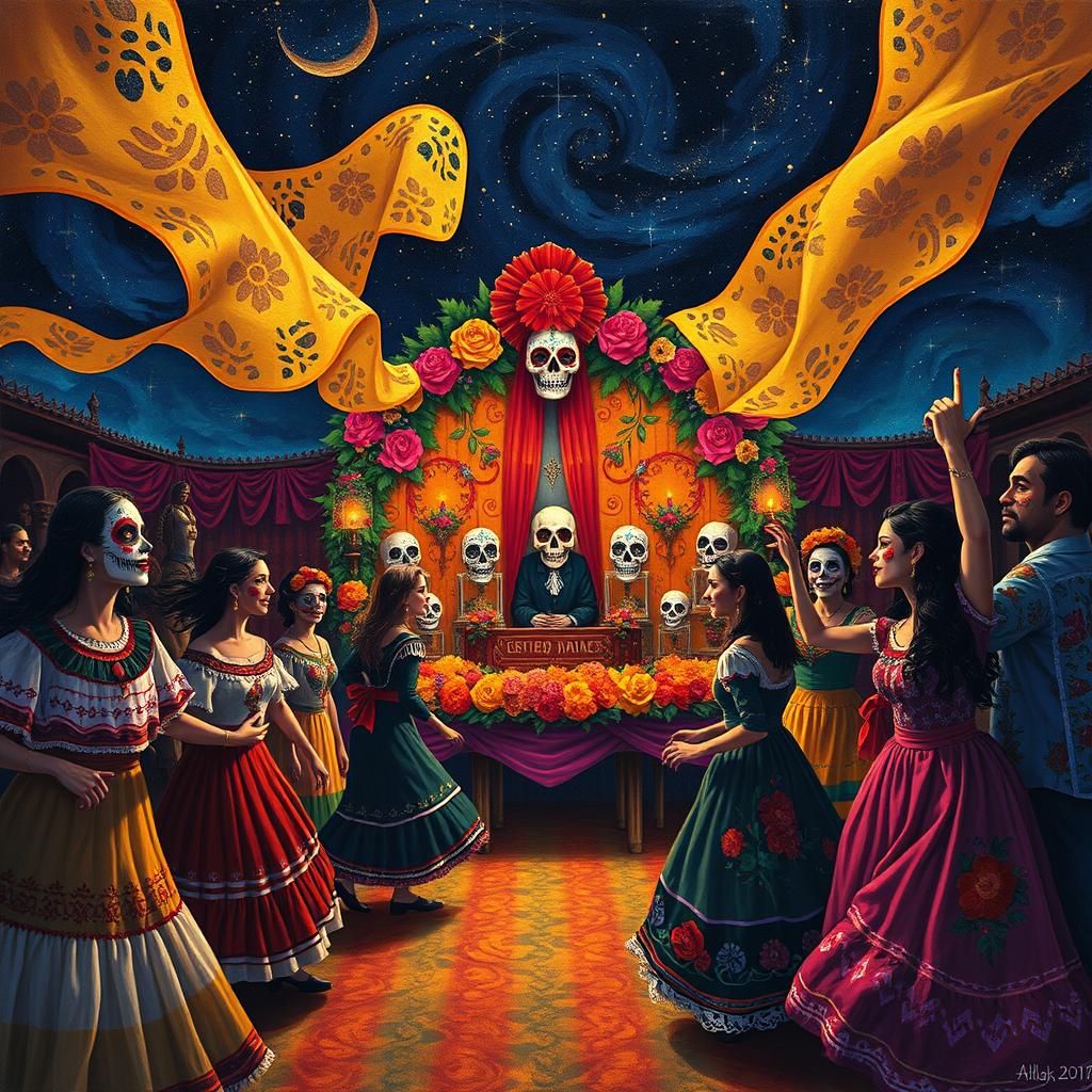 Dia de los Muertos Celebration in Surrealist Style
