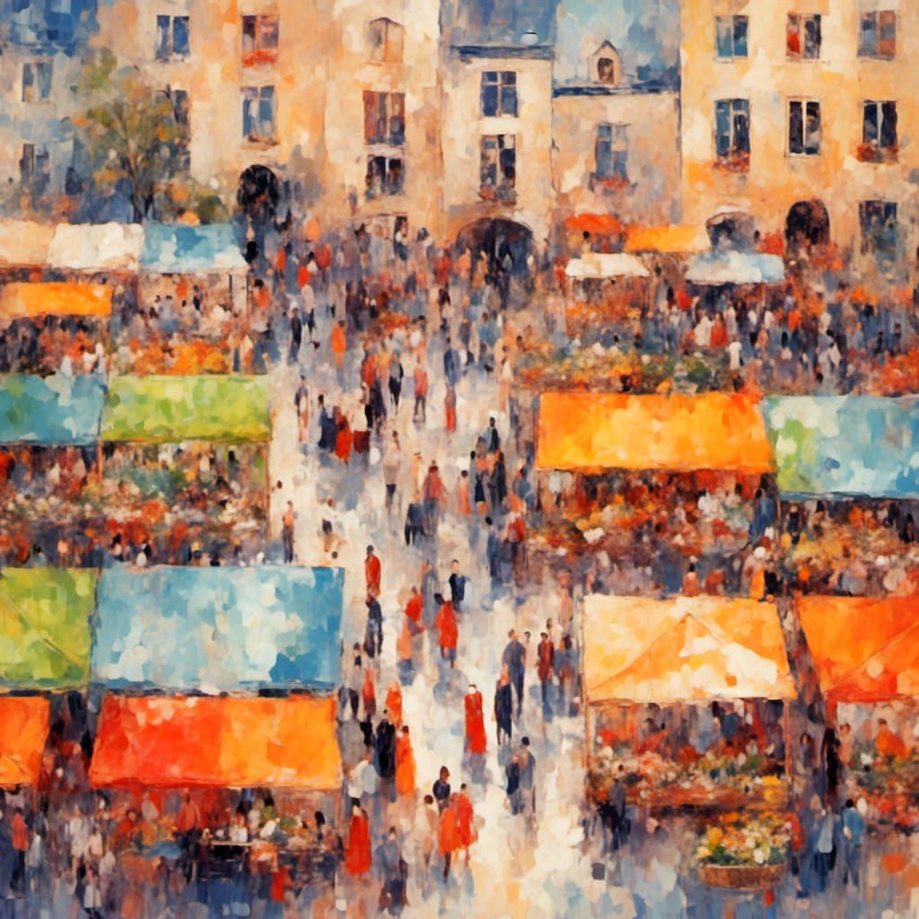 Impressionist Scandinavian Market Day in Vivid Colors