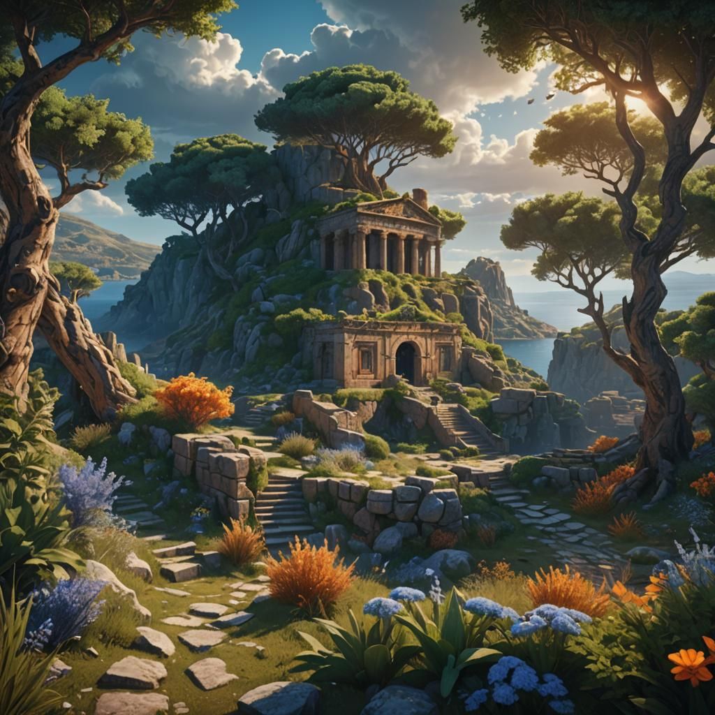 Mythical Ancient Lesbos Island Concept Art