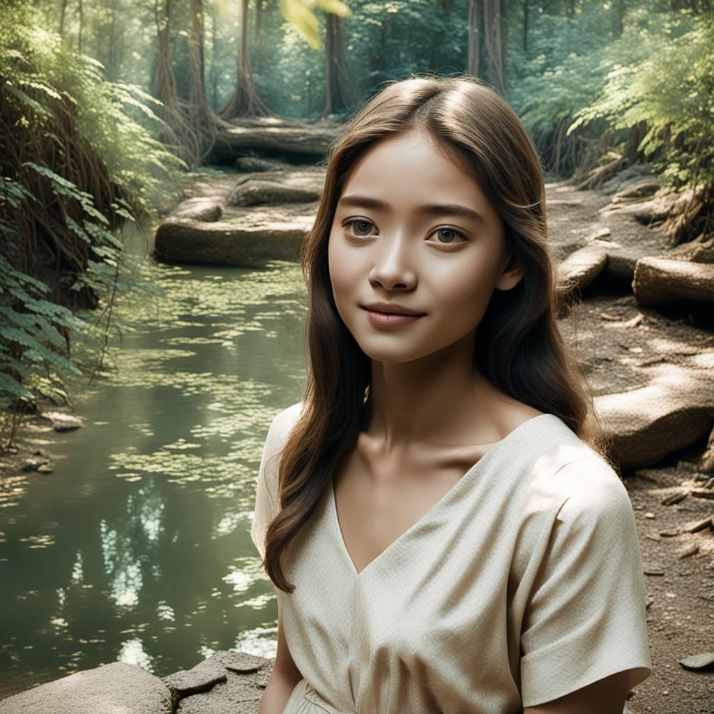 Young Woman Portrait in Forest with Golden Light