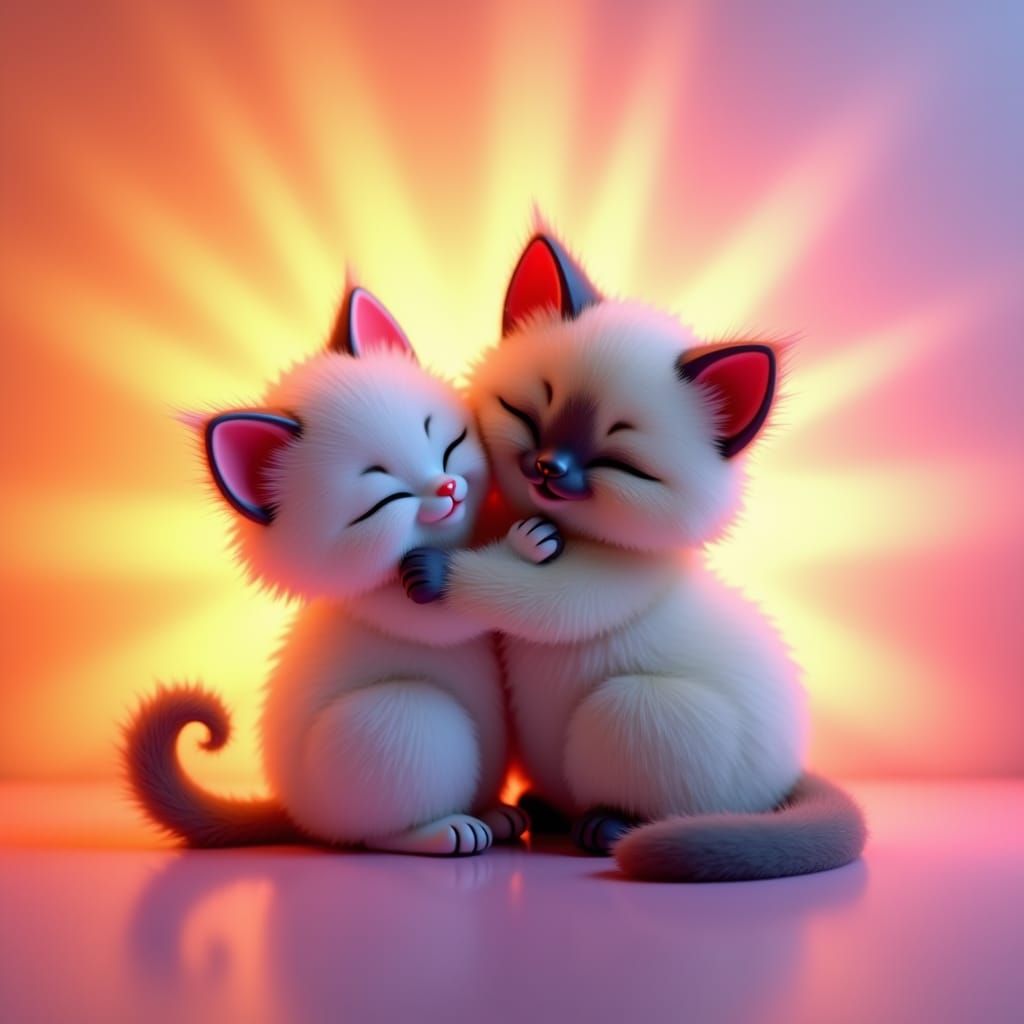 Heartwarming Ragdoll Kitten and Cat Cuddle in Pixar Style