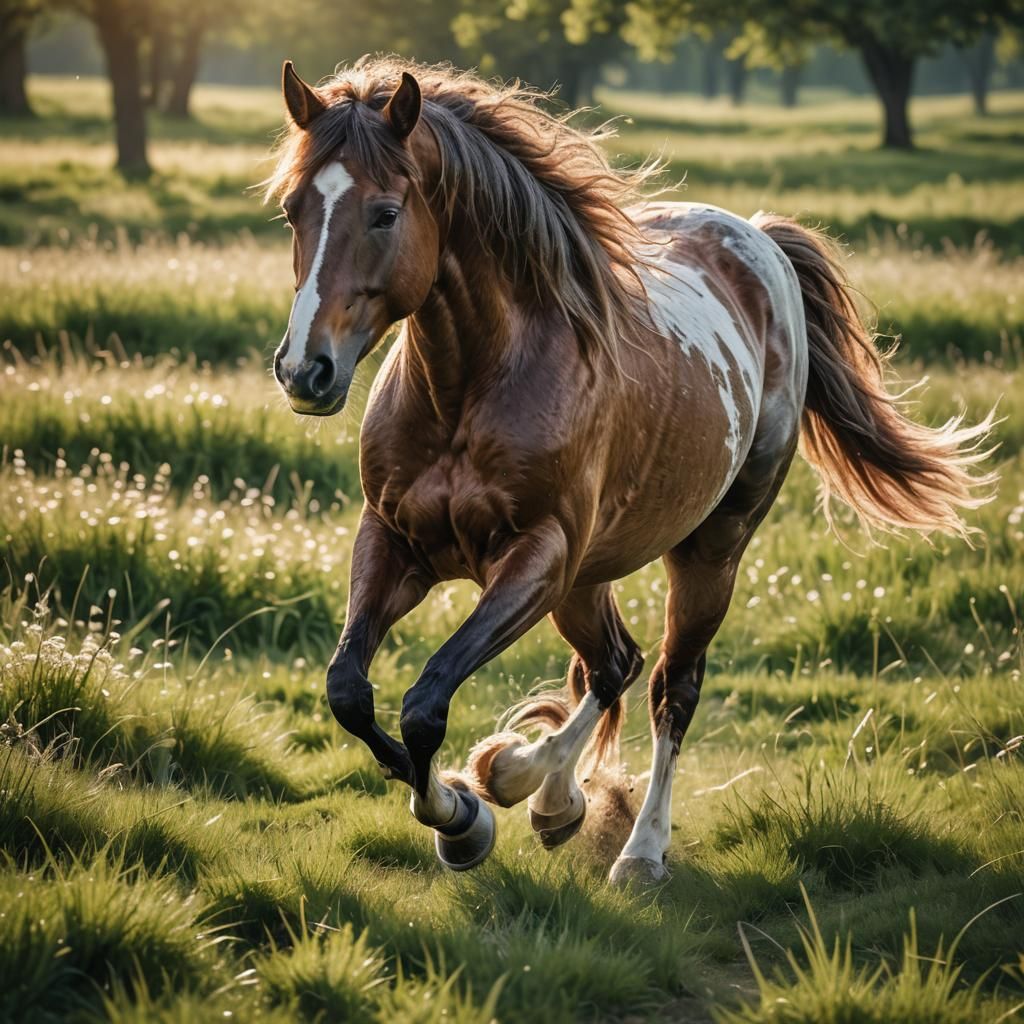 Friesian Horse Galloping in Sunlight: Equine Photography
