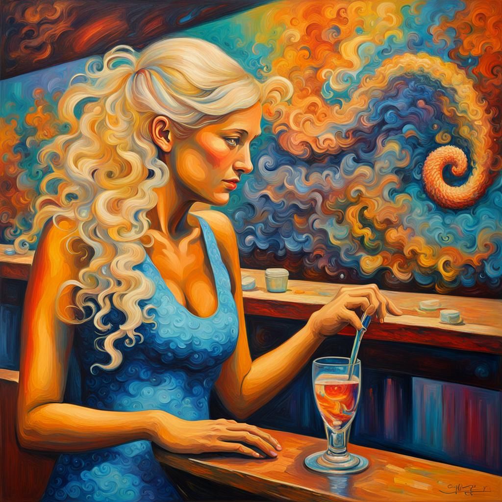 Hippocampus and Blonde: Neo-Impressionist Oil Painting