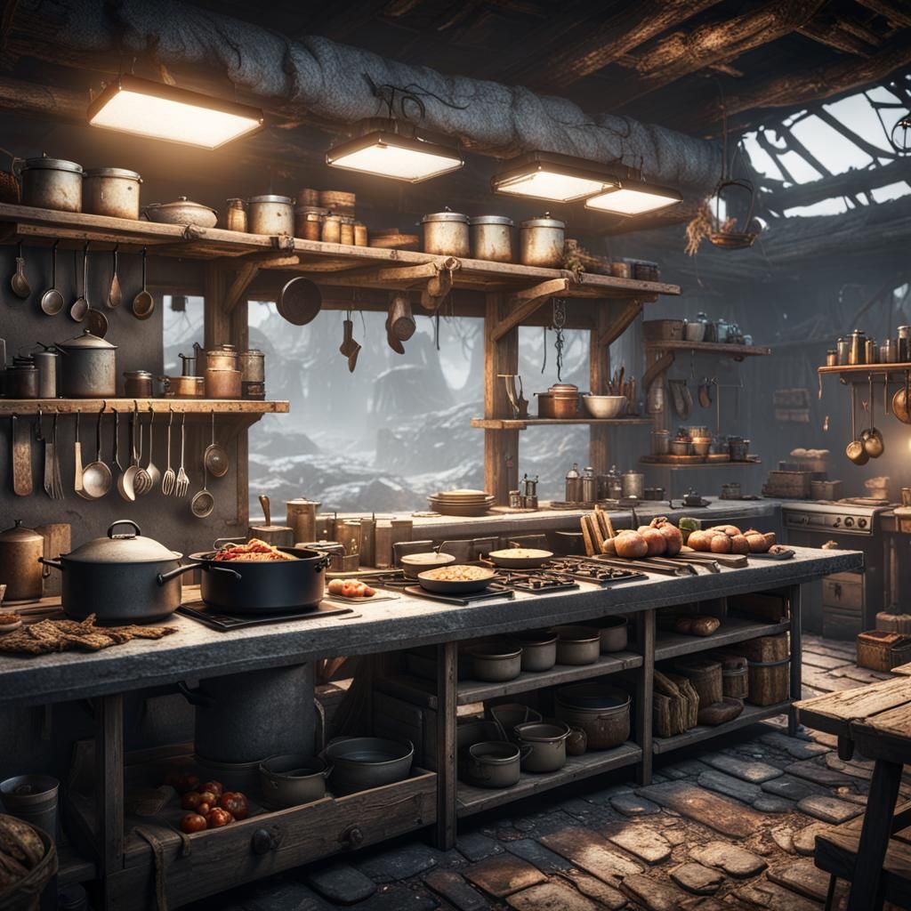 Apocalyptic Survivor Encampment Kitchen in 3D