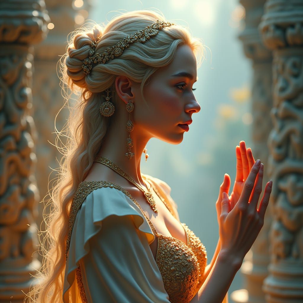 Ethereal Woman in Flowing Attire, Fantasy Concept Art