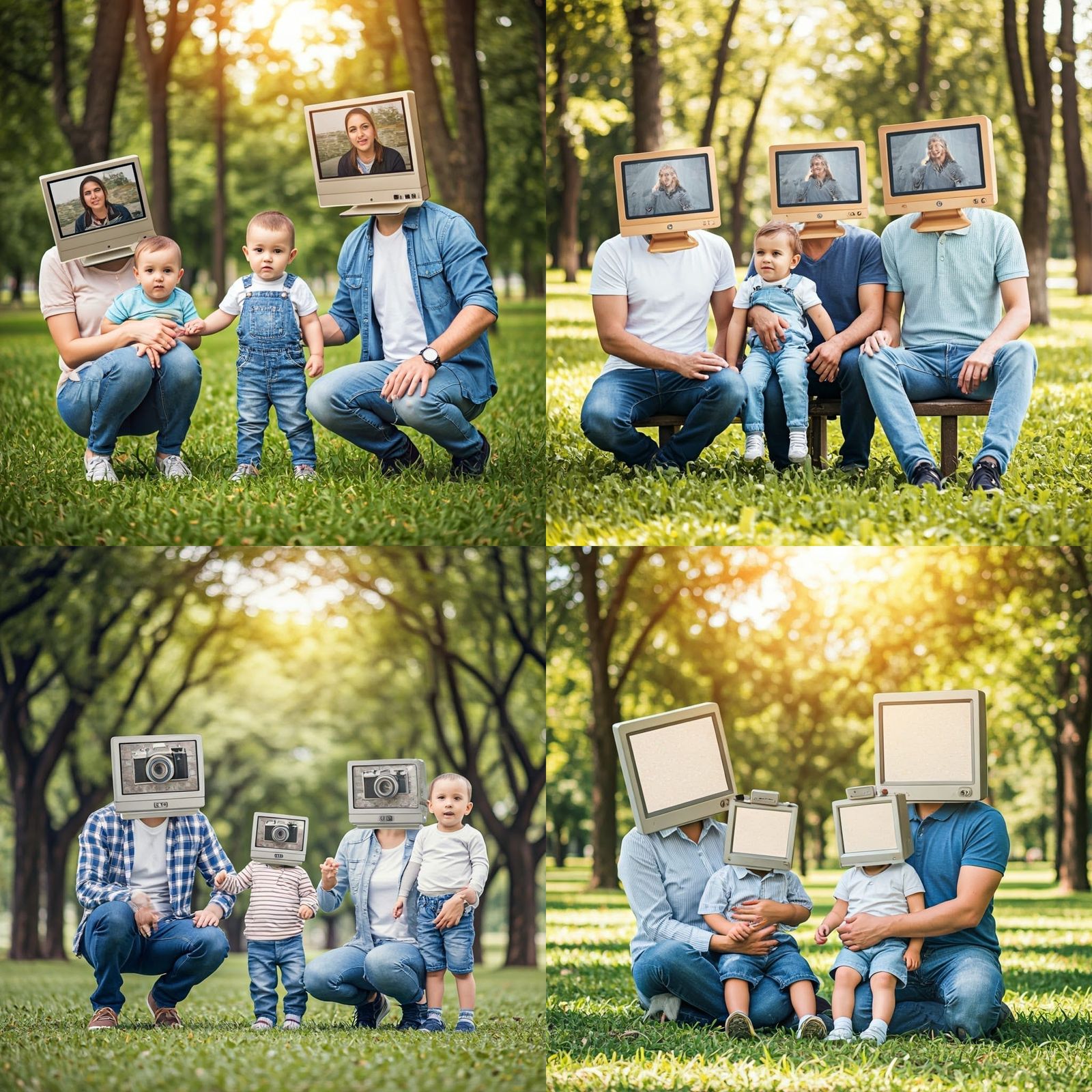 Retro Computer Heads Family in Park Photo